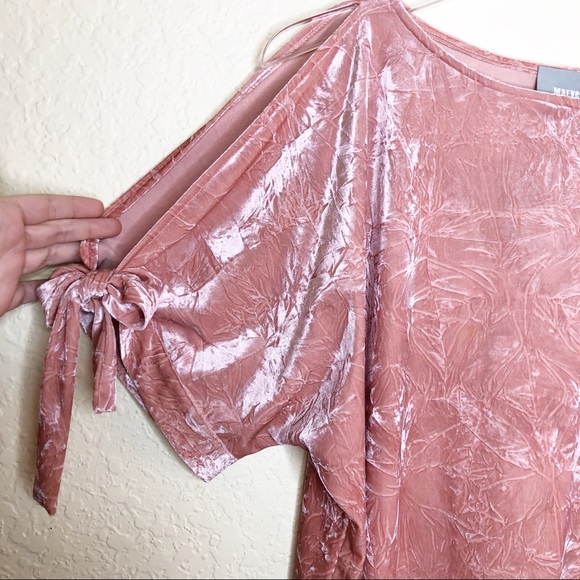 Anthro | Maeve Pink Velvet Cold Shoulder Top Sz M - Picture 3 of 6